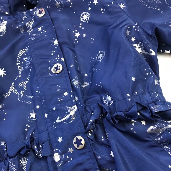 London Fog Unicorn & Space Print Hooded‎ Jacket Girls 6X Blue Silver Snap Zip - Picture 13 of 14